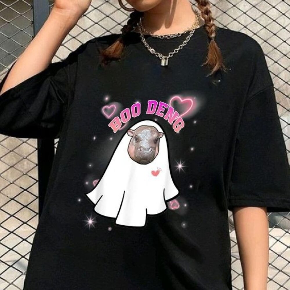 Halloween Moo Deng Shirt Pygmy Hippo Retro Moo Dang Shirt - Picture 1 of 4